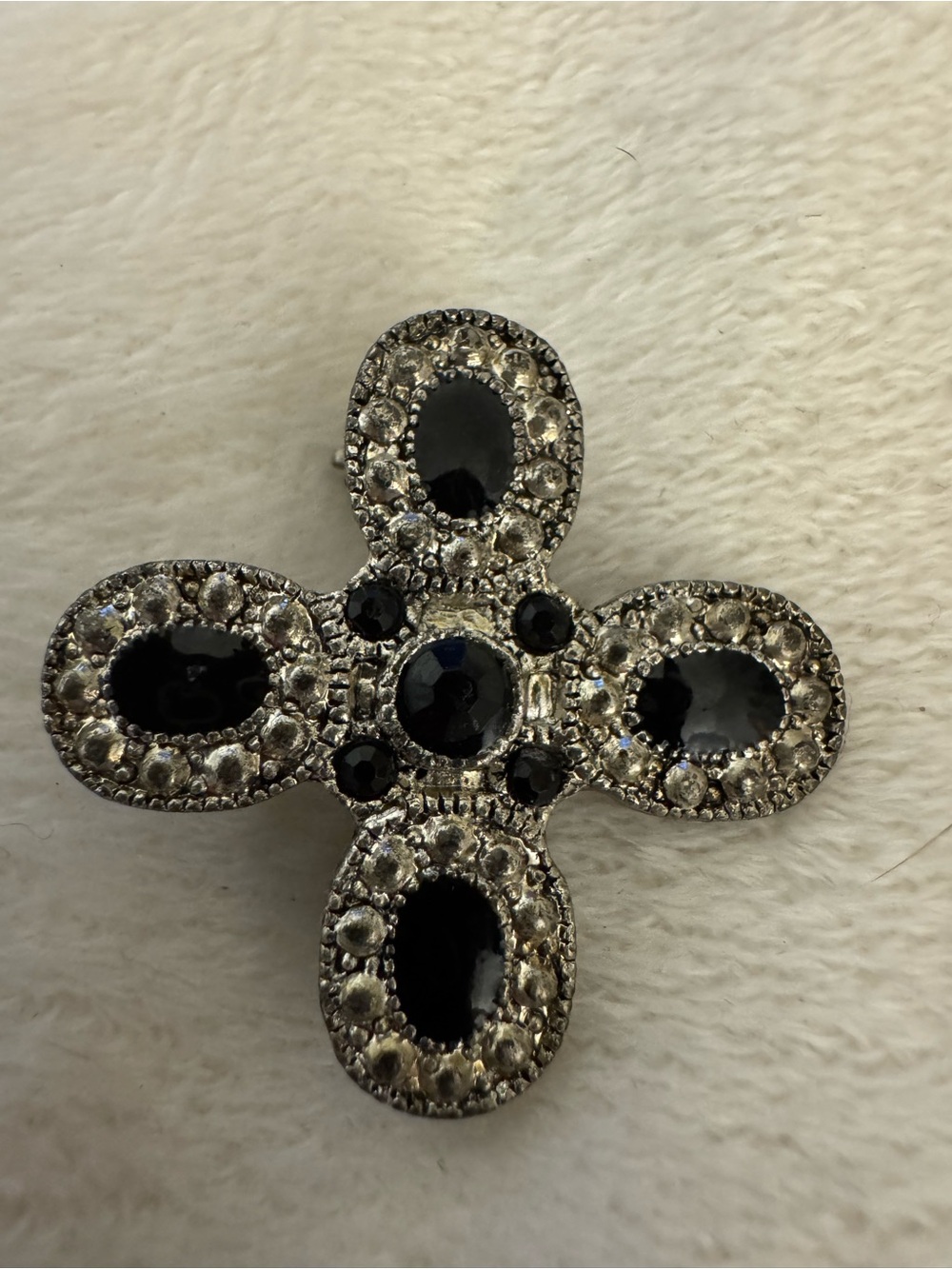 Elegant Black Crystal Cross Brooch - Women's Accessory